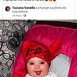 Clothing, Sourire, VÃªtements dâ€™extÃ©rieur, Photograph, Blanc, Baby & Toddler Clothing, Sleeve, Purple, Happy, Rose, Baby, Red, Bambin, Magenta, Cap, Pattern, Font, Christmas Eve, Holiday, Enfant, Personne, Joy, Headwear, Blurred
