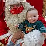 Head, Sourire, Hand, Human Body, Beard, Baby & Toddler Clothing, Happy, Lap, Santa Claus, Bambin, Baby, Noël, Event, Jouets, Holiday, Christmas Ornament, Enfant, Christmas Eve, Assis, Facial Hair, Personne, Joy