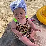 Sourire, Photograph, Bleu, Light, Plage, People In Nature, Happy, Bambin, Fun, People On Beach, Leisure, Enfant, Summer, T-shirt, Recreation, Baby & Toddler Clothing, Cap, Sand, Baby, Voyages, Personne, Joy, Headwear