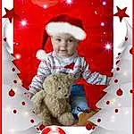 Photograph, Facial Expression, Sourire, Happy, Red, Baby & Toddler Clothing, Font, Bambin, Jouets, Beauty, Baby, Event, Pattern, Teddy Bear, Enfant, Christmas Eve, Rectangle, Holiday, Personne, Headwear