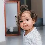 Hair, Joue, Head, Chin, Eyebrow, Sleeve, Happy, Baby & Toddler Clothing, Eyelash, Bambin, Sourire, FenÃªtre, Bois, Room, Baby, Enfant, Portrait Photography, Fun, Pattern, Personne